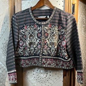 New Soft Surroundings Embellished Beaded Embroidered Cropped Jacket / Bolero